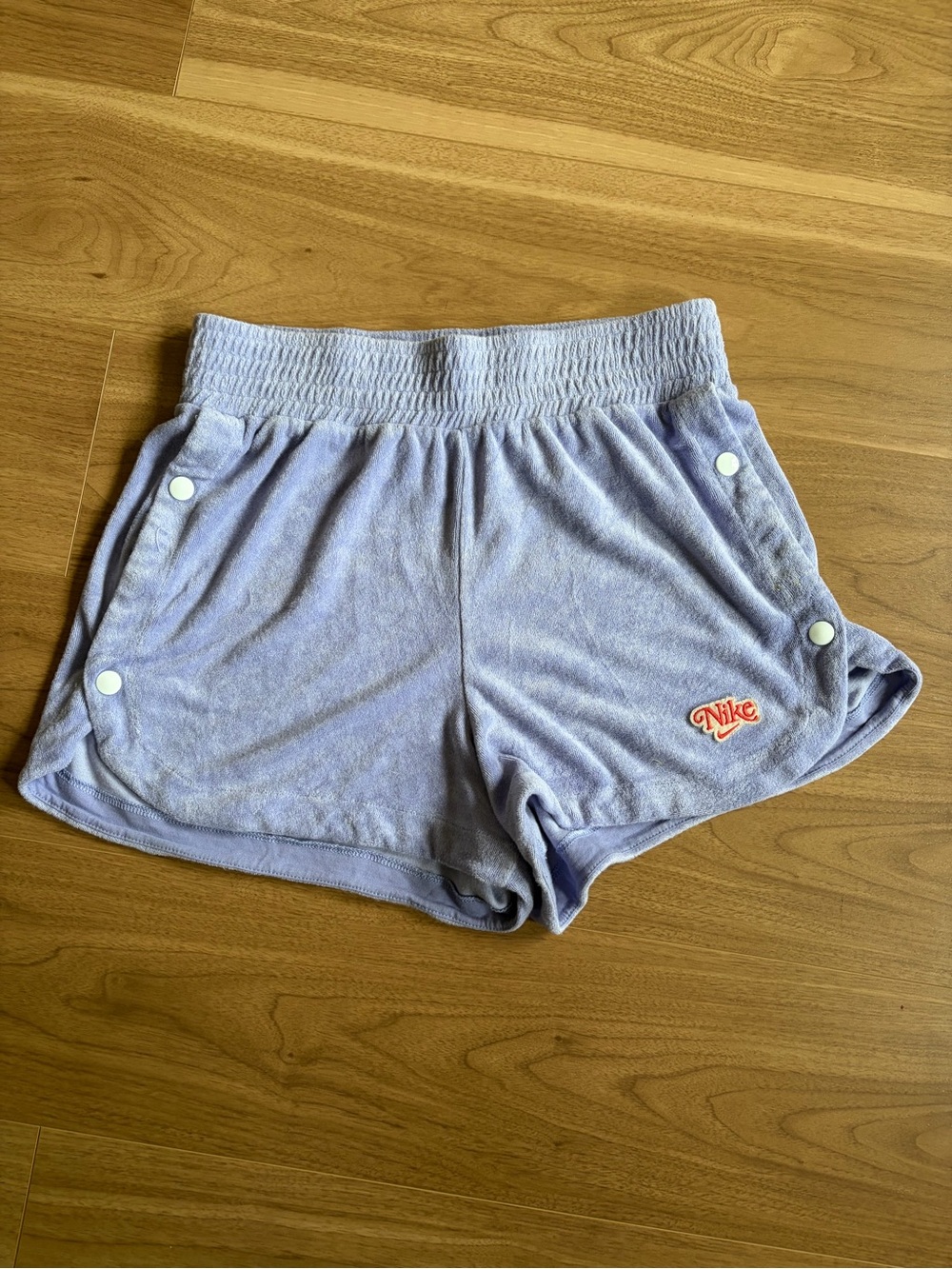 Nike Women's Light Lavender Terry Athletic Shorts with Snap Details